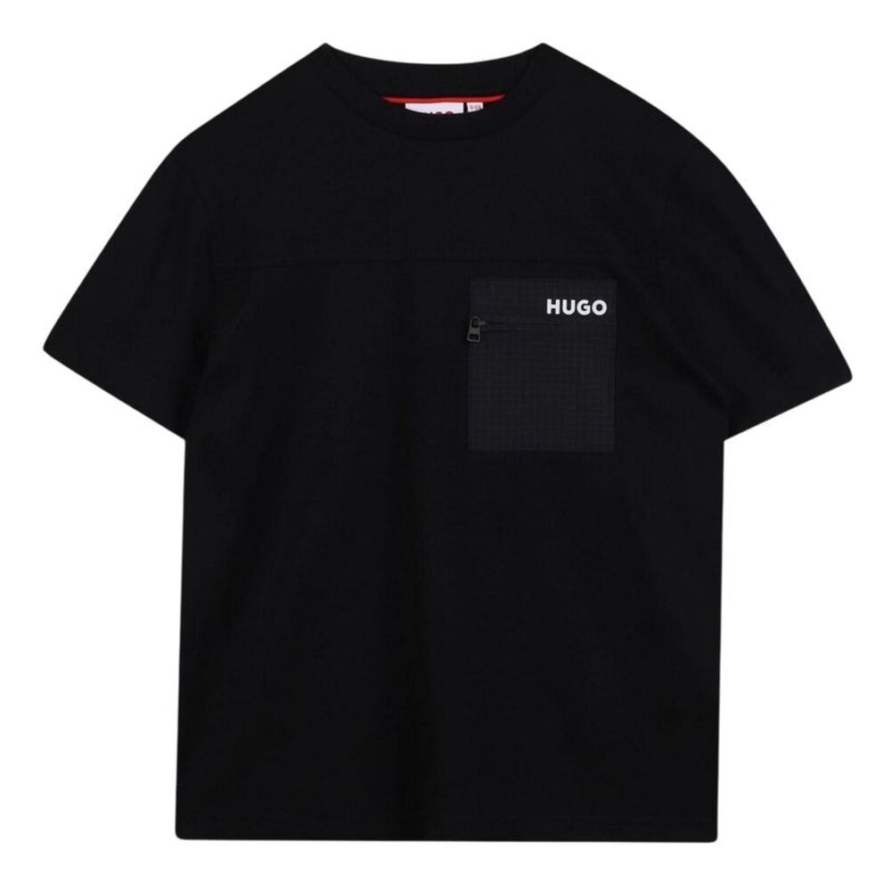 Hugo Childrens/Kids Logo Zip Pocket T-Shirt / Black